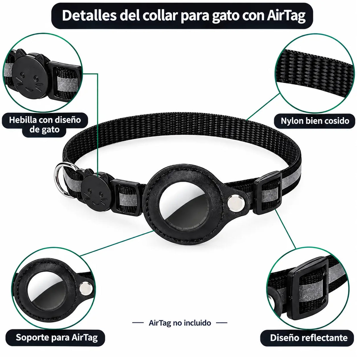 CatTrack – Collar Ajustable para Gatos con Soporte para AirTag