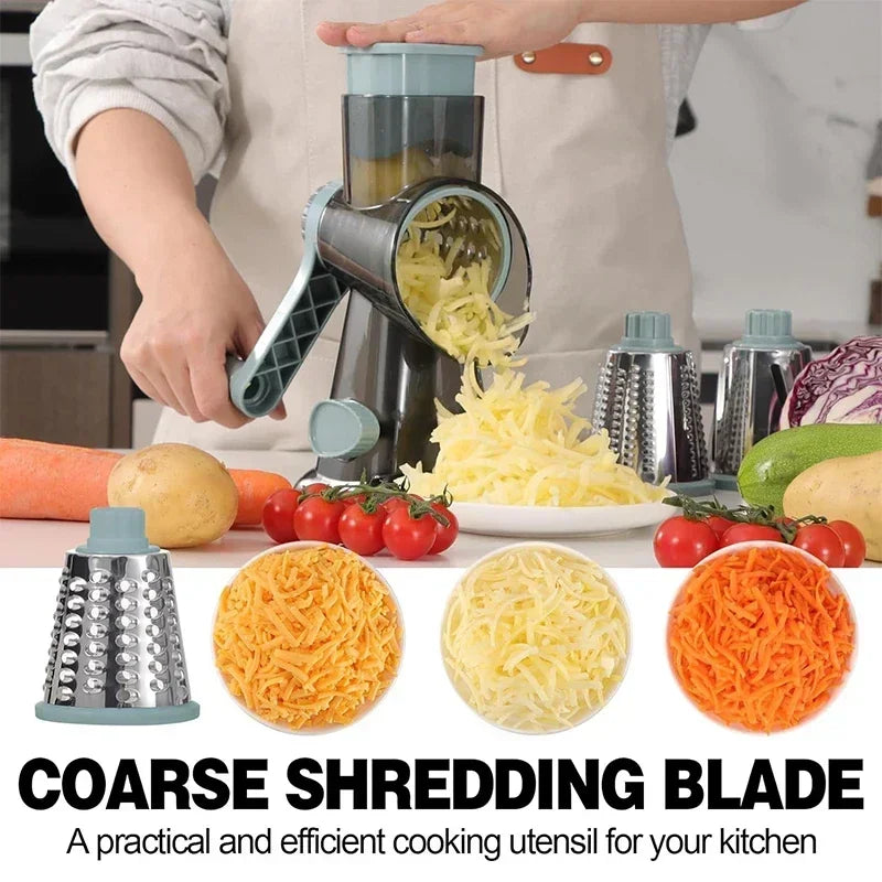 2026 New 3-in-1 Rotary Cheese Grater Multifunctional Manual Veg Slicer Nut Grinder Kitchen Essential Tool
