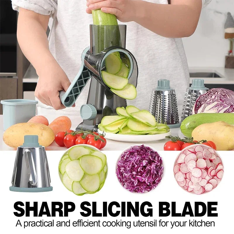 2026 New 3-in-1 Rotary Cheese Grater Multifunctional Manual Veg Slicer Nut Grinder Kitchen Essential Tool