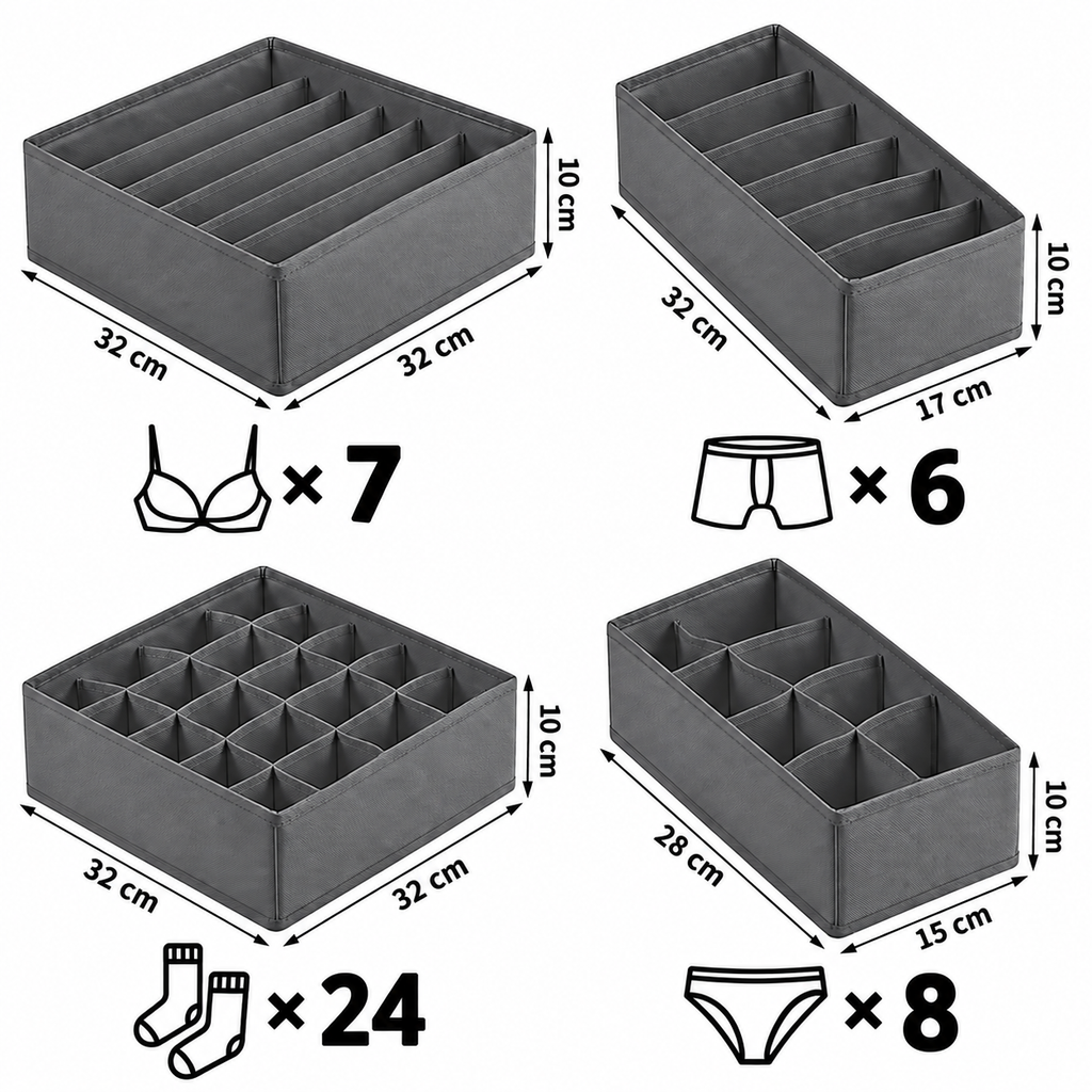 DrawerFit – Kit Organizador de Ropa Interior para Cajones